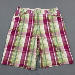 Croft & Barrow Women's Plaid Stretch Shorts Size 16 Casual Chino Bermuda